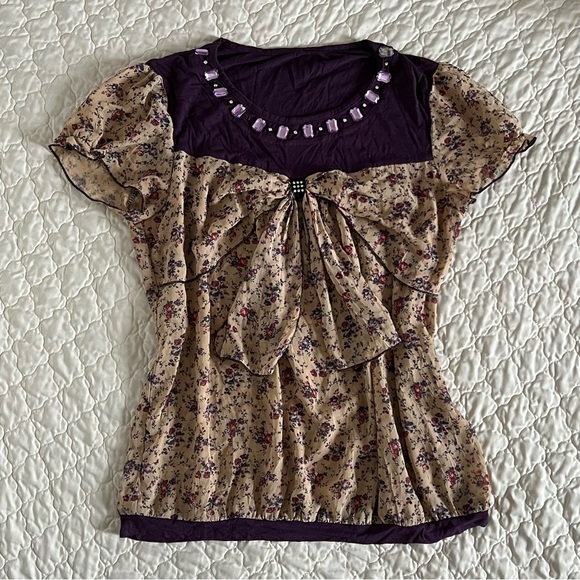 gorgeous y2k floral bow detail blouse🌟 - Picture 2 of 6